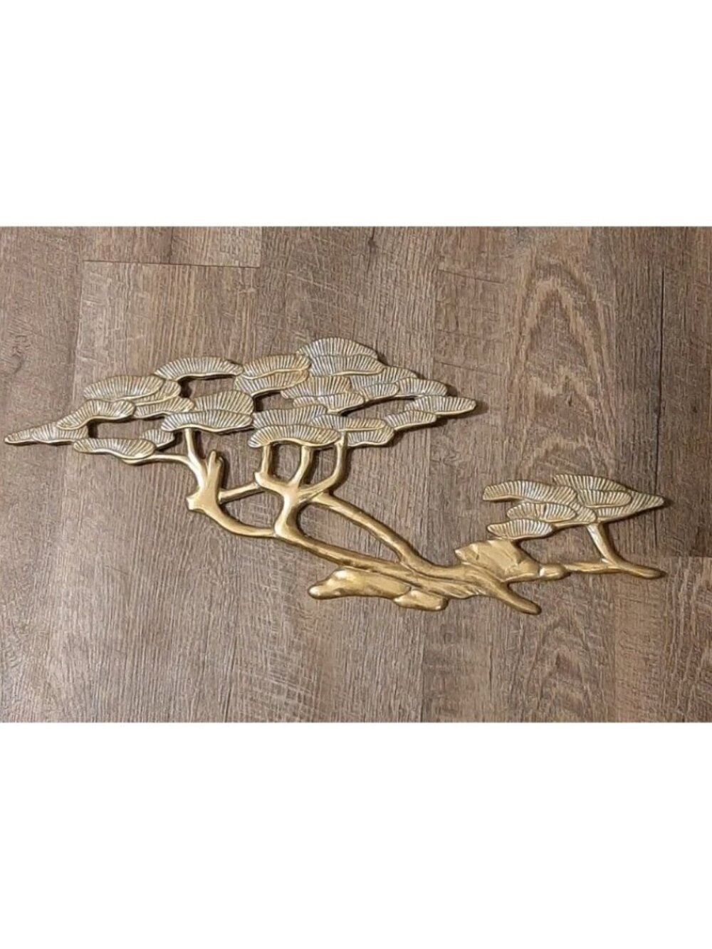 Vintage Brass Bonsai Pine Tree Wall Hanging MCM Asian Metal Wall Decor 21”